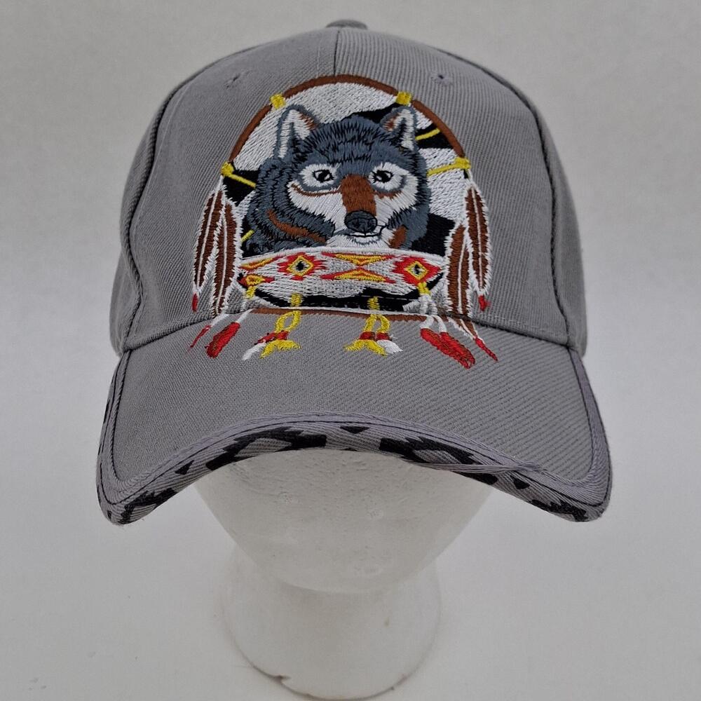 CTS Hats Native Pride Wolf Hat Cap Strap Back One Size Gray Embroidered Mens